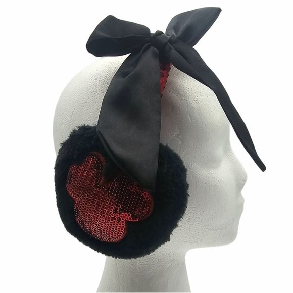 Target Minnie Mouse Sequin Ear Muffs w/ Bow Winter Red Black Disney Girl's Child - Picture 1 of 4
